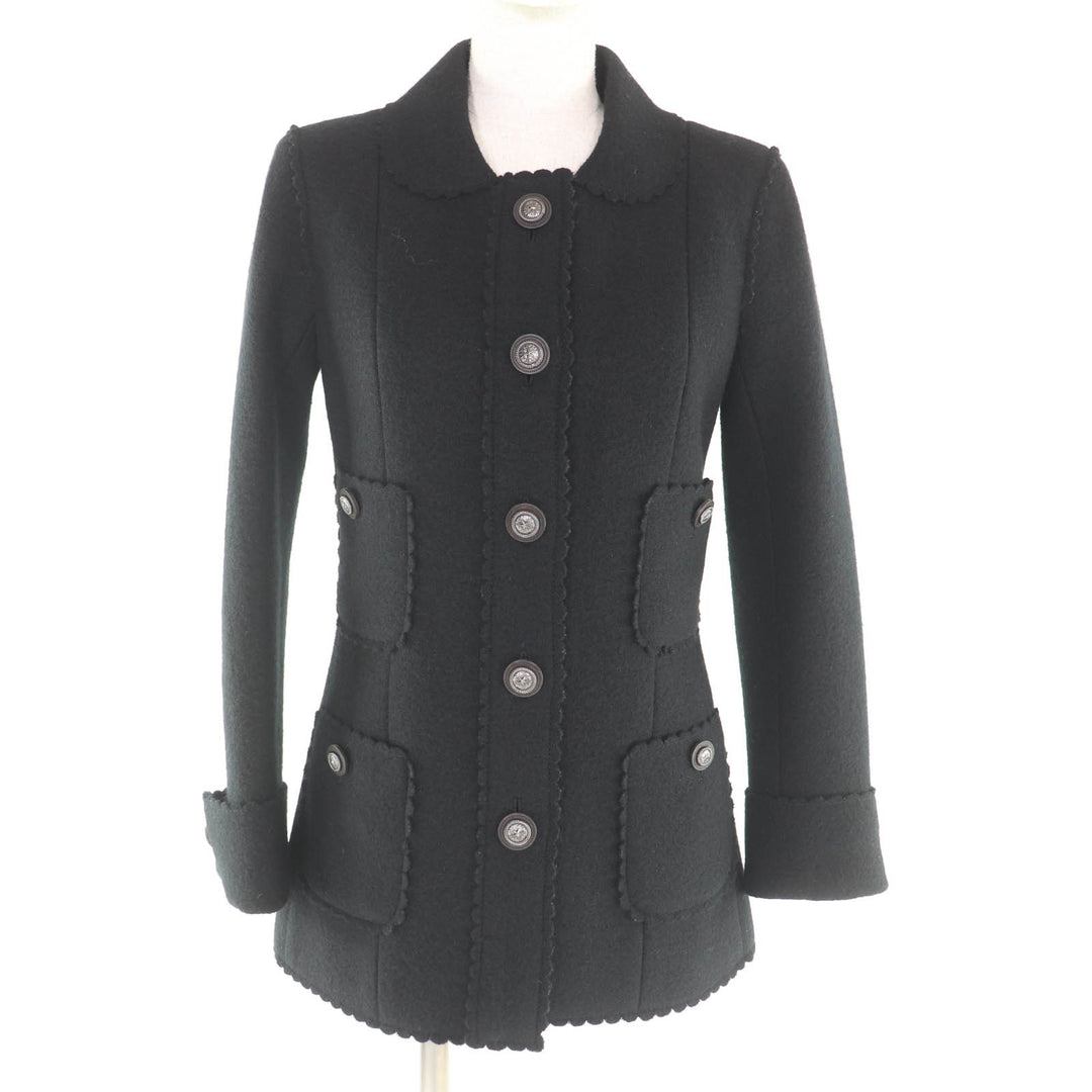 Excellent CHANEL Jacket Dallas Button black wool Women 36 P49405