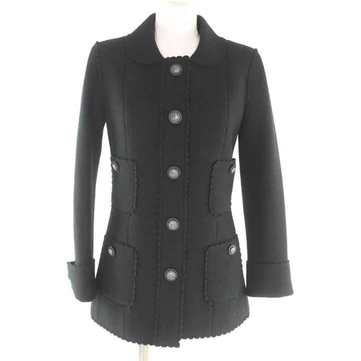 Excellent CHANEL Jacket Dallas Button black wool Women 36 P49405
