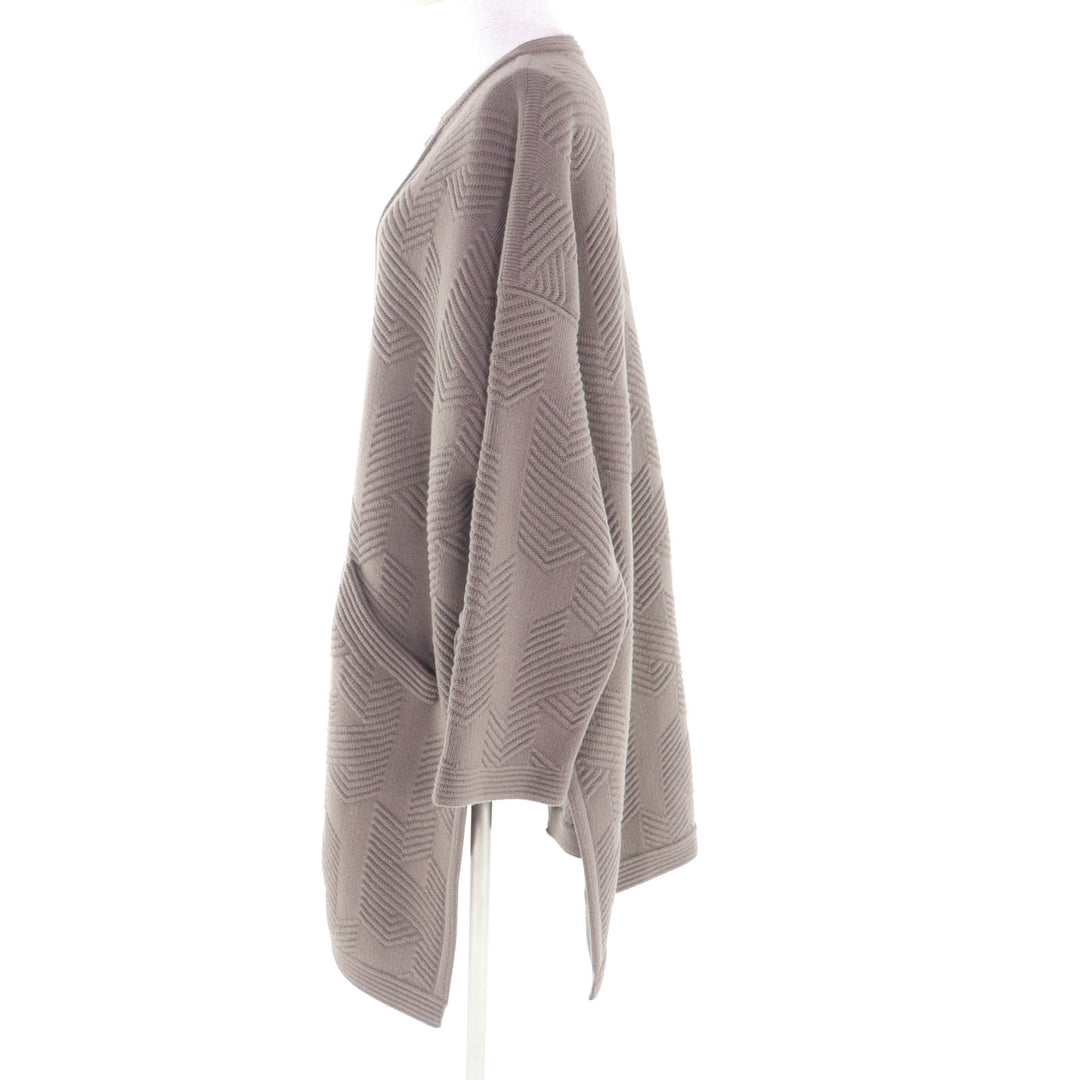 Pristine HERMES coat H motif logo zip poncho coat knit Brown wool 34 3H2101D4