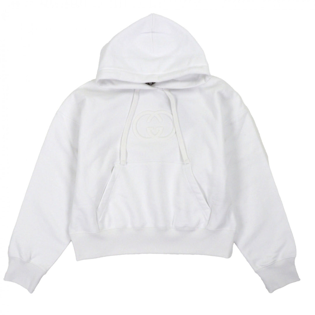 Pristine GUCCI hoodie Embossed Double G Pullover white cotton mens S 837930