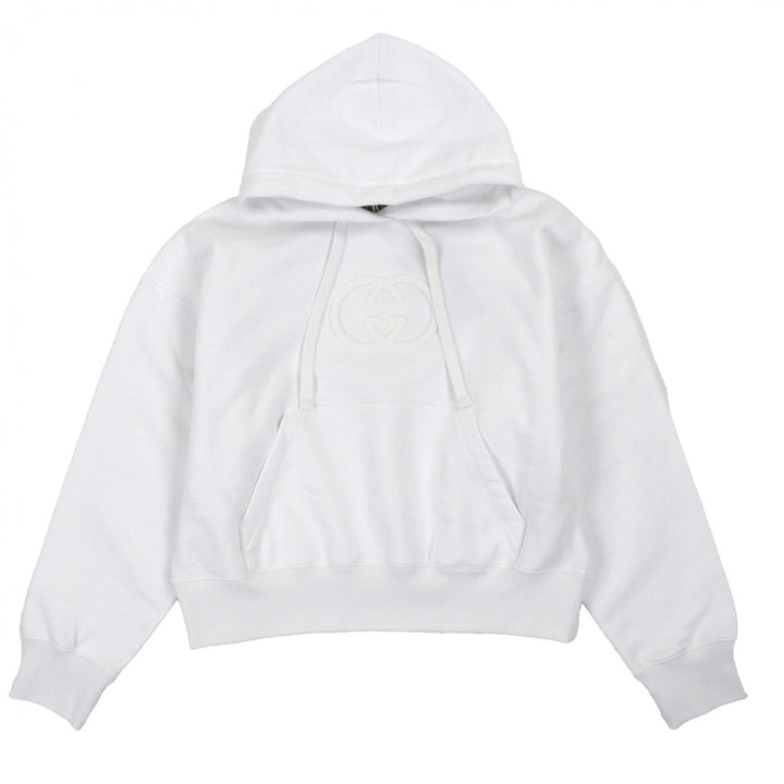 Pristine GUCCI hoodie Embossed Double G Pullover white cotton mens S 837930