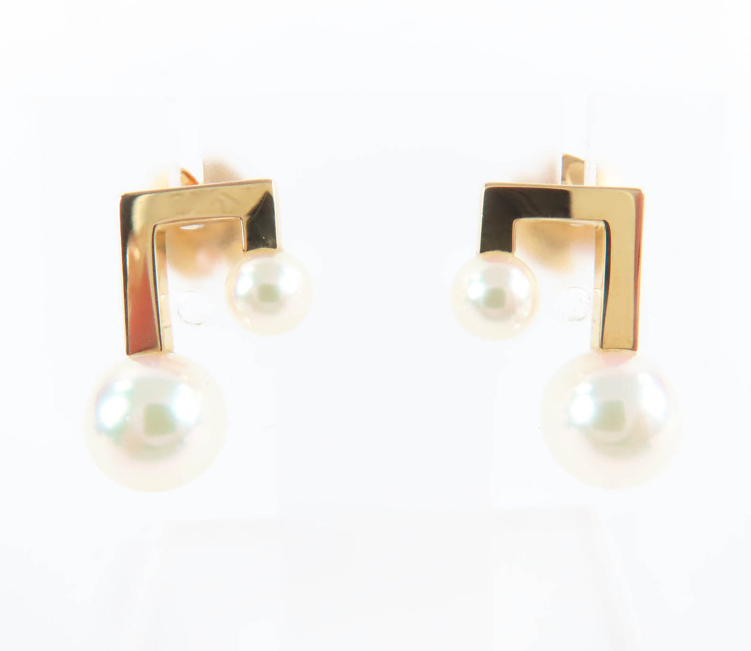 Excellent TASAKI Pierce Balance Note Earrings Akoya Pearl Musical Note
