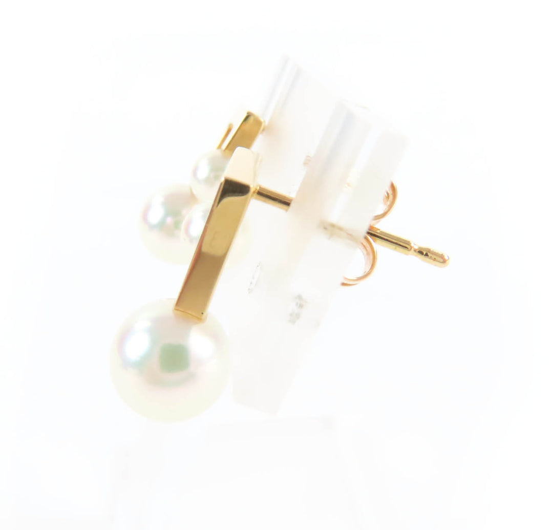 Excellent TASAKI Pierce Balance Note Earrings Akoya Pearl Musical Note