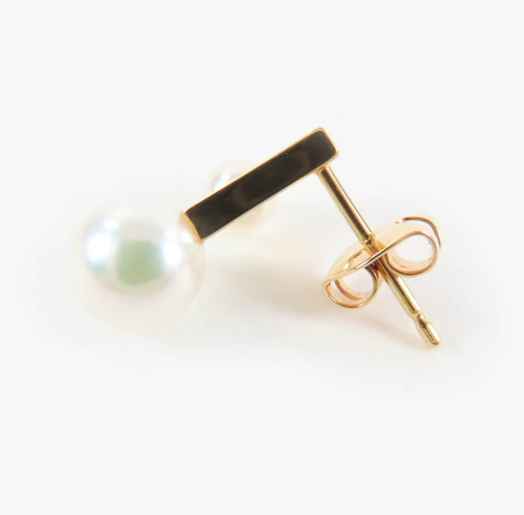Excellent TASAKI Pierce Balance Note Earrings Akoya Pearl Musical Note