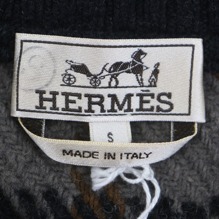 Pristine HERMES sweater Zip design check pattern pullover knit gray wool mens S