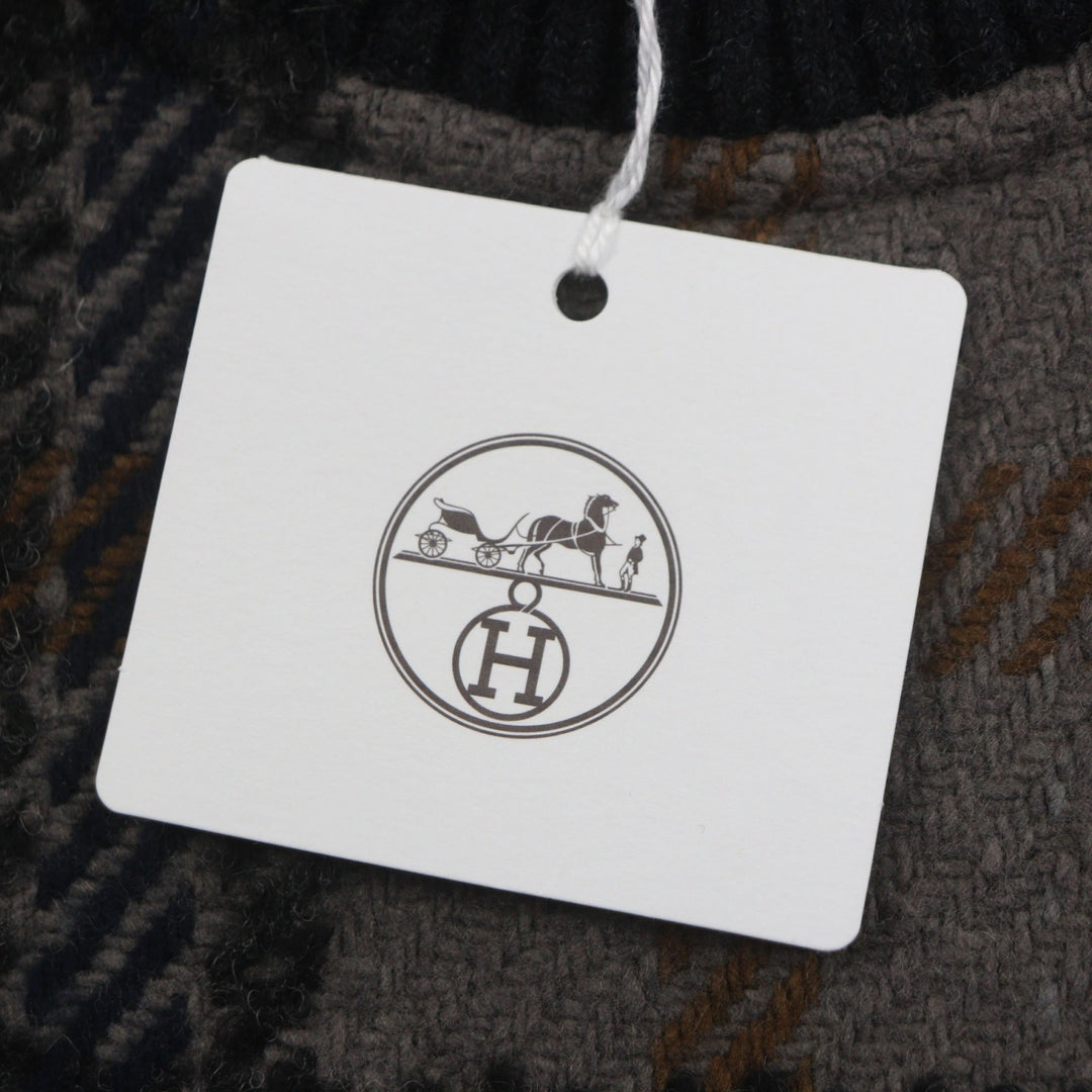 Pristine HERMES sweater Zip design check pattern pullover knit gray wool mens S