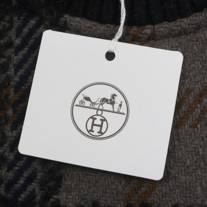 Pristine HERMES sweater Zip design check pattern pullover knit gray wool mens S