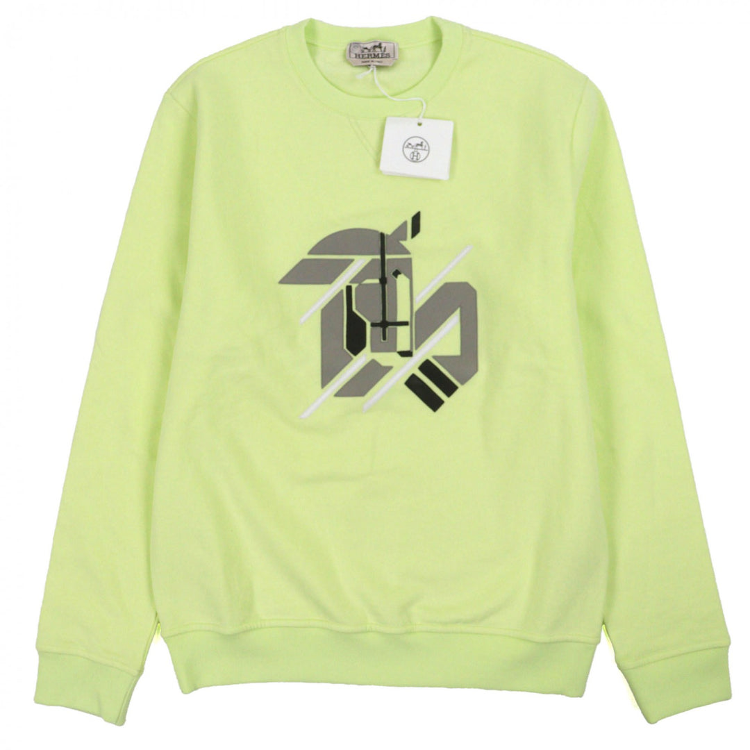 Excellent HERMES sweat Chevaux en Symmetry lime cotton mens XS