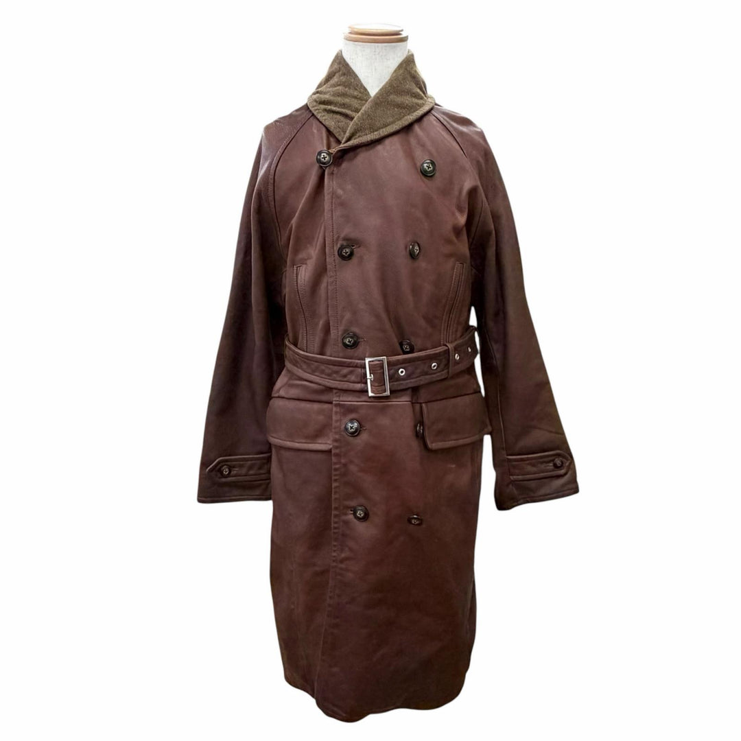 Very Good NotE coat Long leather coat with belt, 100% wool lining. 46 25-005