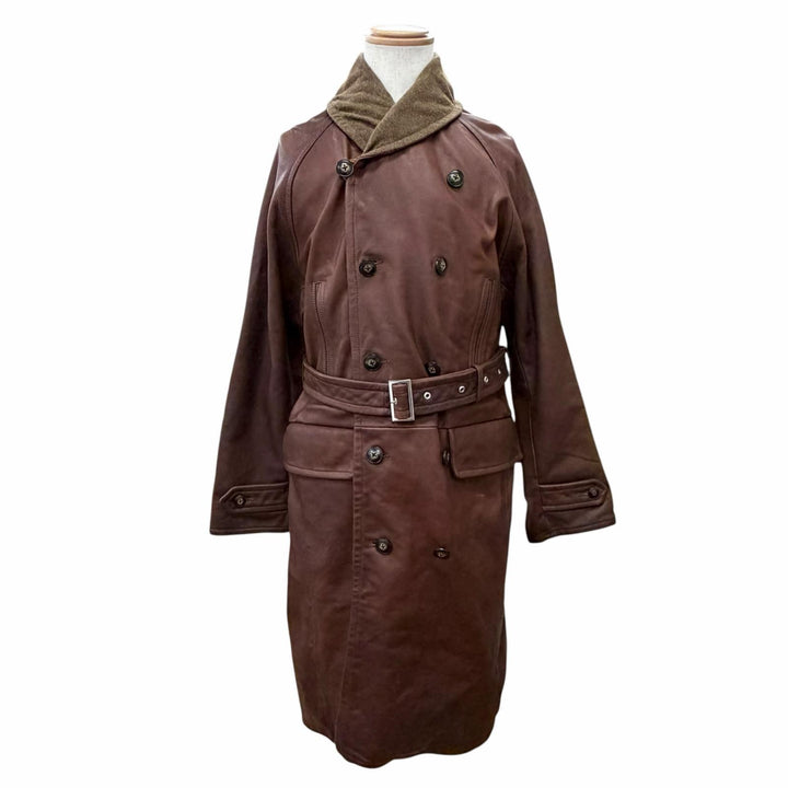 Very Good NotE coat Long leather coat with belt, 100% wool lining. 46 25-005
