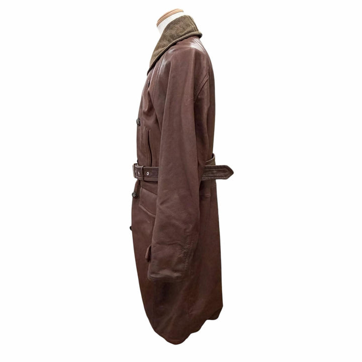 Very Good NotE coat Long leather coat with belt, 100% wool lining. 46 25-005
