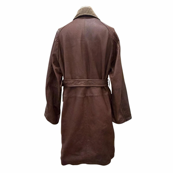 Very Good NotE coat Long leather coat with belt, 100% wool lining. 46 25-005