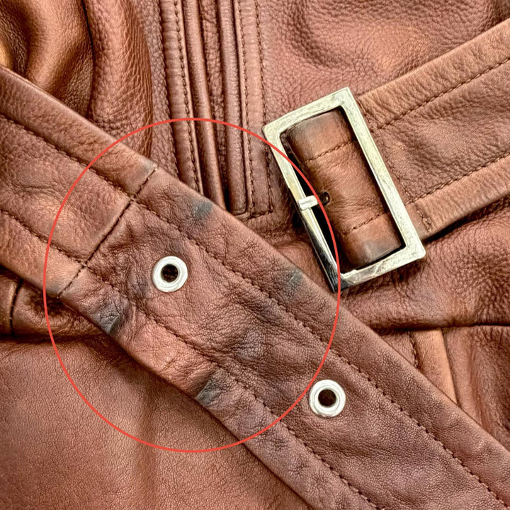Very Good NotE coat Long leather coat with belt, 100% wool lining. 46 25-005