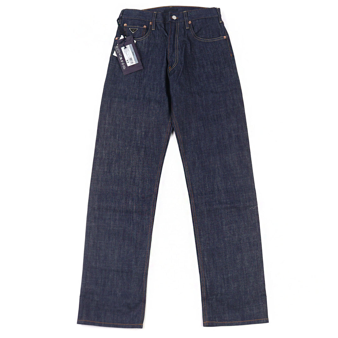 Pristine PRADA Denim pants Triangle with logo leather patch cinch back 29 GEP358