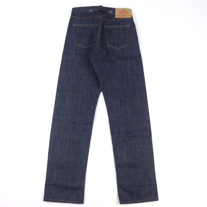 Pristine PRADA Denim pants Triangle with logo leather patch cinch back 29 GEP358
