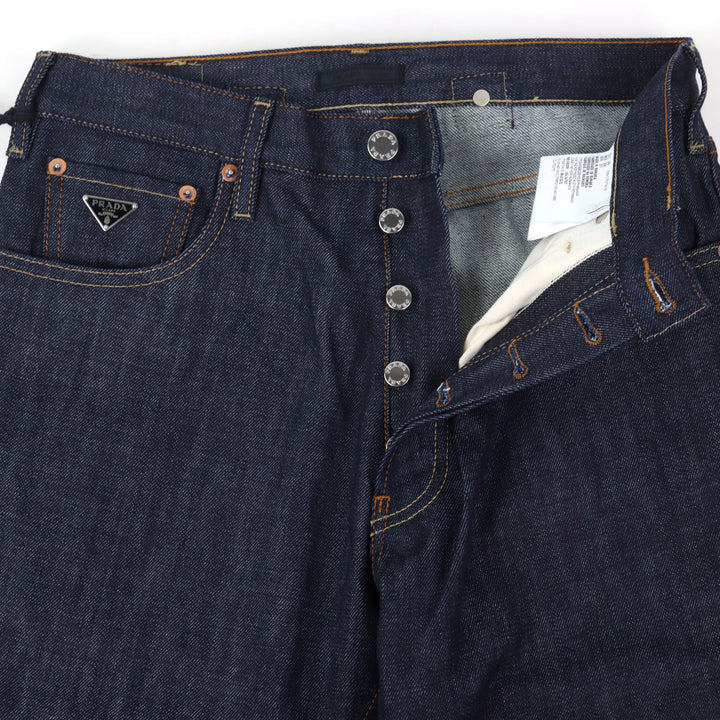 Pristine PRADA Denim pants Triangle with logo leather patch cinch back 29 GEP358
