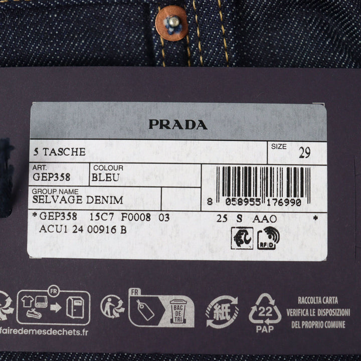 Pristine PRADA Denim pants Triangle with logo leather patch cinch back 29 GEP358