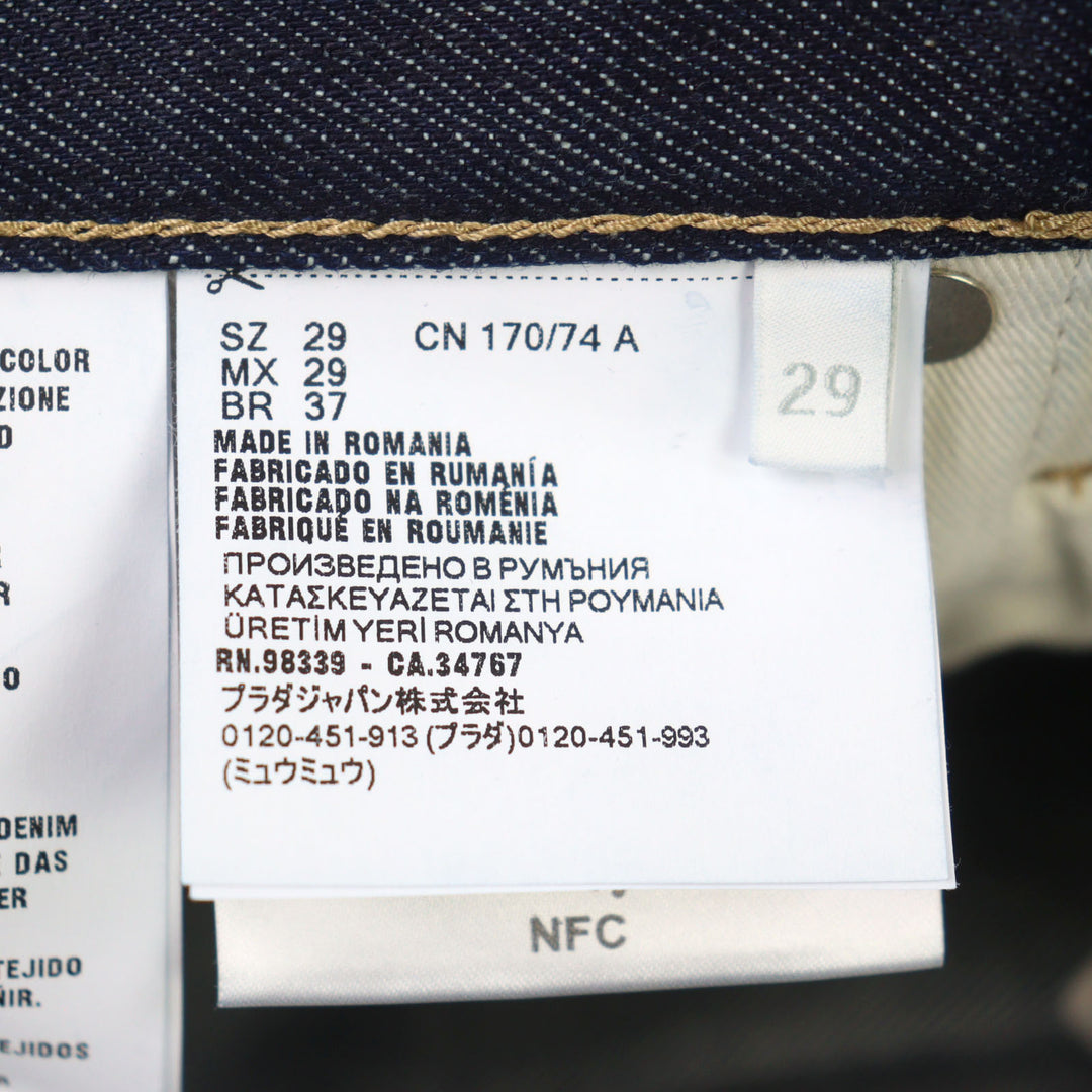 Pristine PRADA Denim pants Triangle with logo leather patch cinch back 29 GEP358