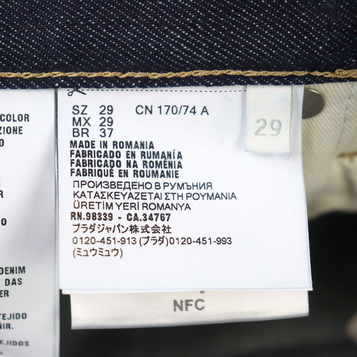 Pristine PRADA Denim pants Triangle with logo leather patch cinch back 29 GEP358