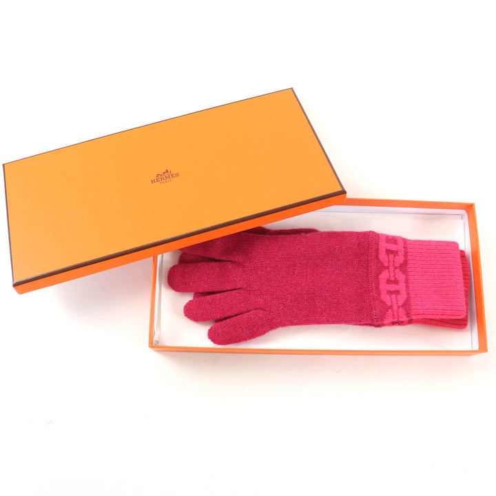 Excellent HERMES gloves Heaven Chaine d'Ancre motif knit gloves pink cashmere S