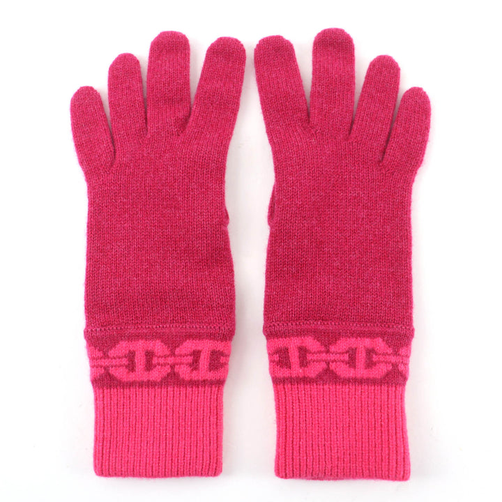 Excellent HERMES gloves Heaven Chaine d'Ancre motif knit gloves pink cashmere S