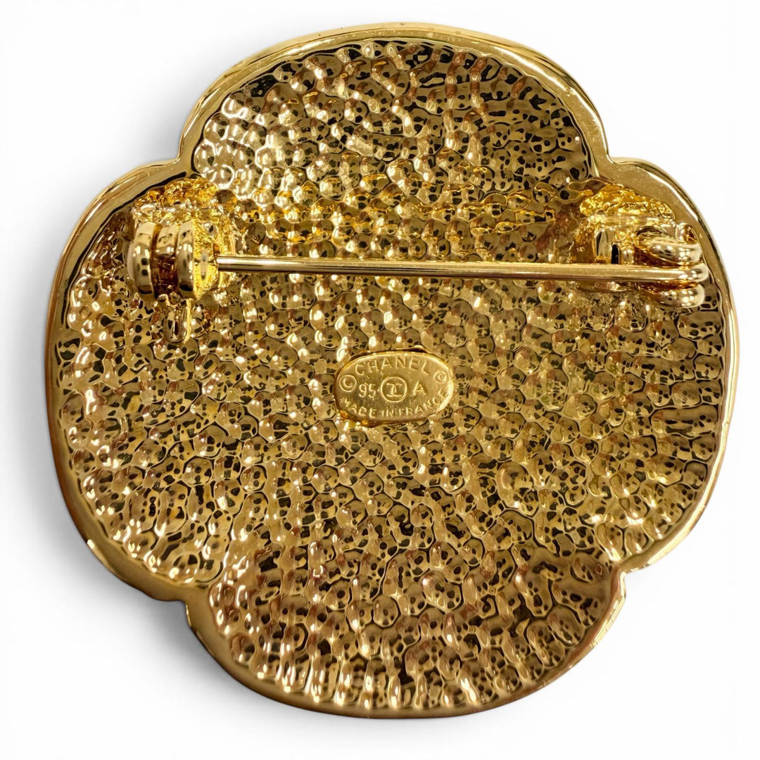 Excellent CHANEL Brooch COCO Mark Flower gold Women 95A