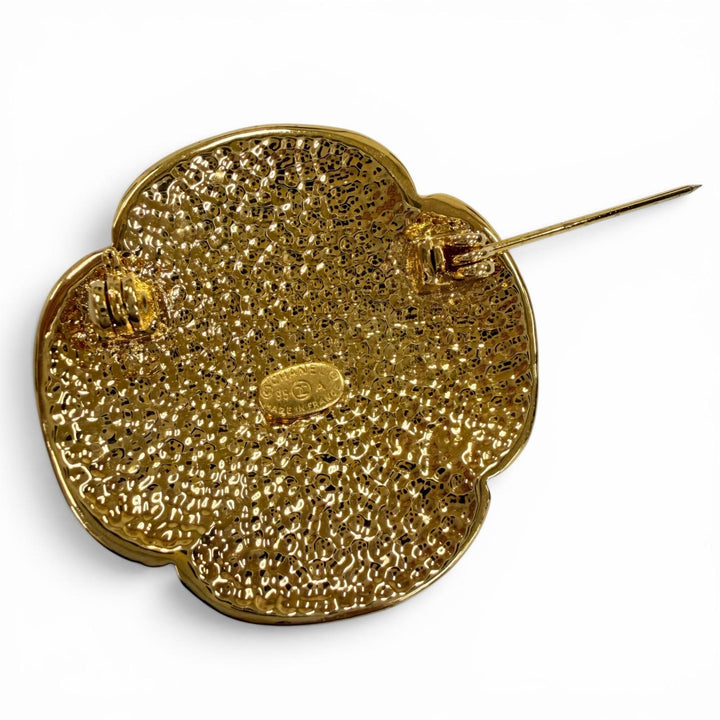 Excellent CHANEL Brooch COCO Mark Flower gold Women 95A