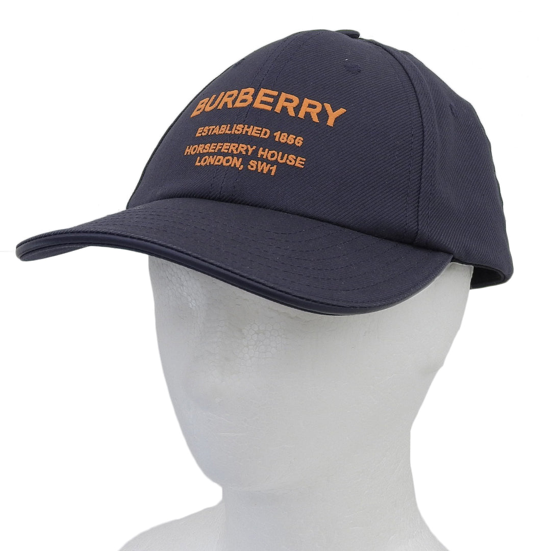 Pristine BURBERRY cap Leather accents, logo embroidery, baseball Indigo cotton