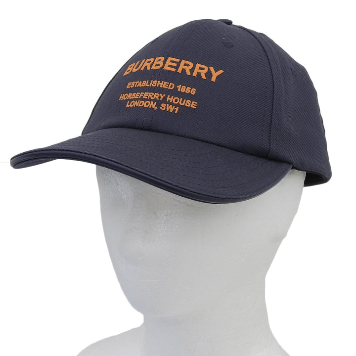 Pristine BURBERRY cap Leather accents, logo embroidery, baseball Indigo cotton