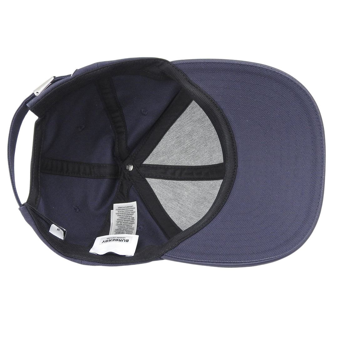Pristine BURBERRY cap Leather accents, logo embroidery, baseball Indigo cotton