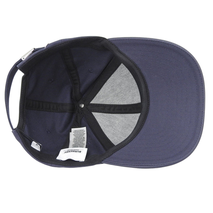Pristine BURBERRY cap Leather accents, logo embroidery, baseball Indigo cotton