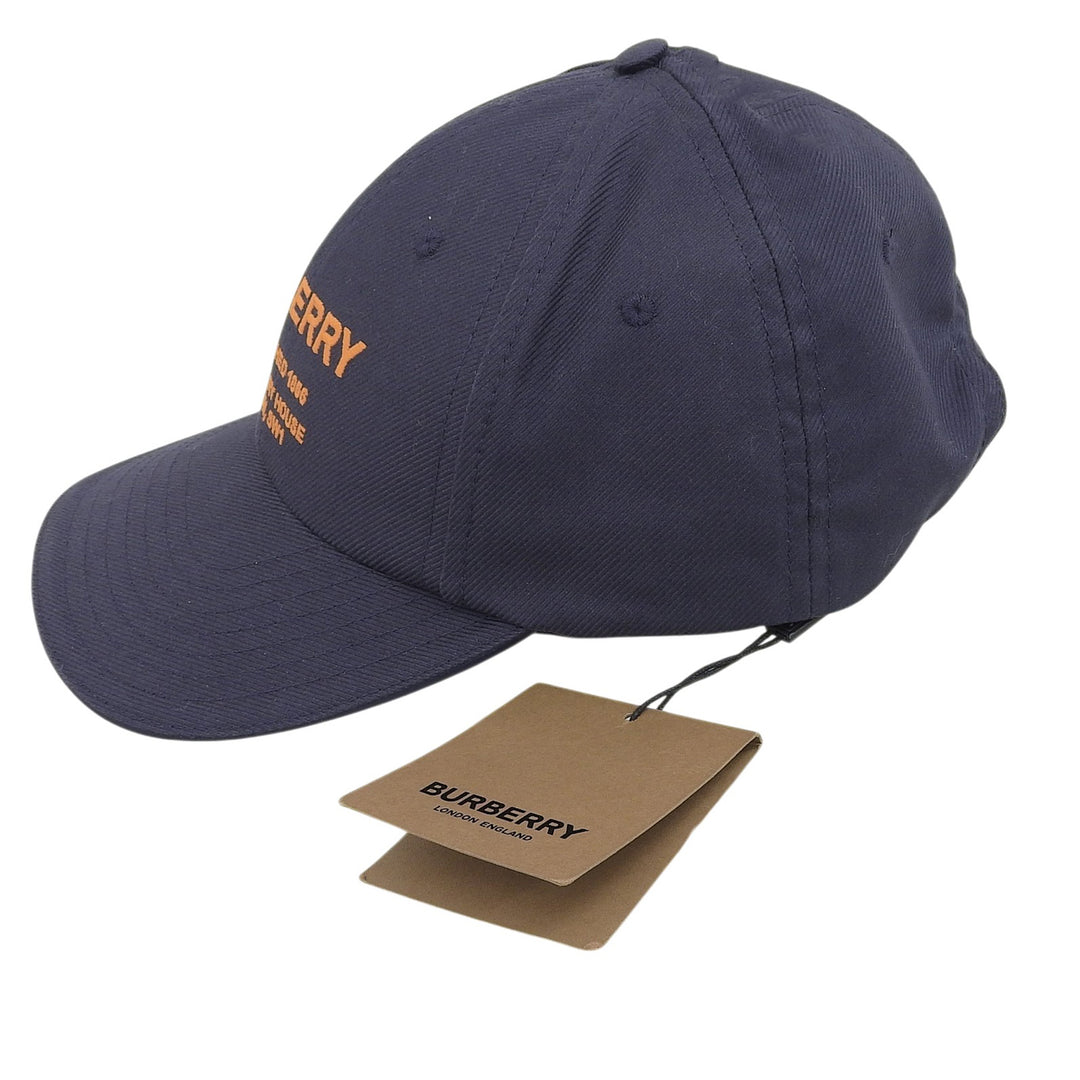 Pristine BURBERRY cap Leather accents, logo embroidery, baseball Indigo cotton