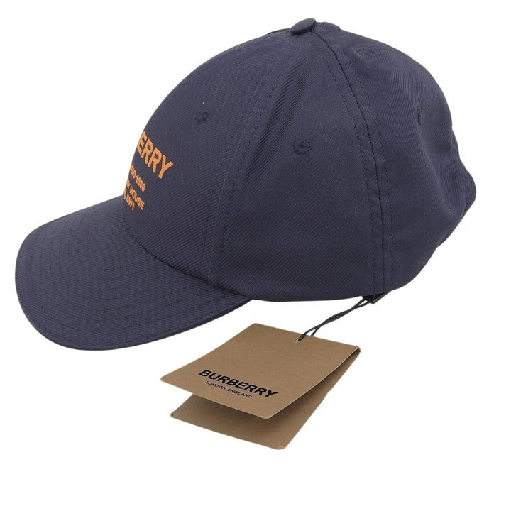 Pristine BURBERRY cap Leather accents, logo embroidery, baseball Indigo cotton