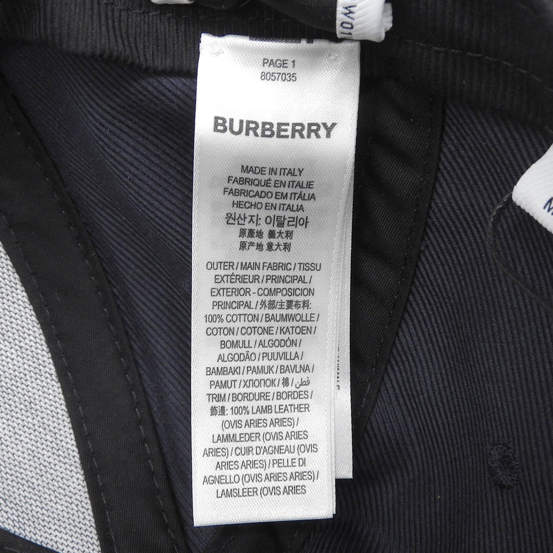 Pristine BURBERRY cap Leather accents, logo embroidery, baseball Indigo cotton