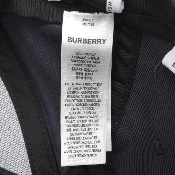 Pristine BURBERRY cap Leather accents, logo embroidery, baseball Indigo cotton