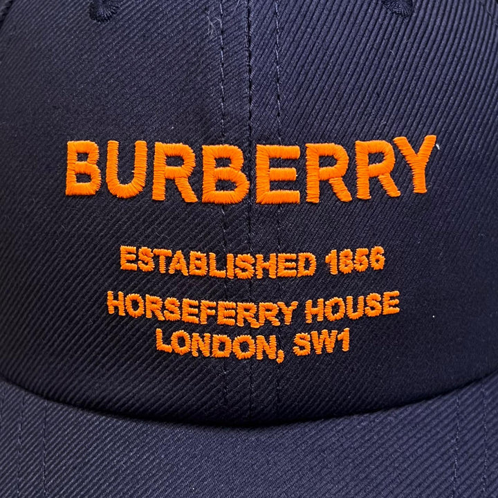 Pristine BURBERRY cap Leather accents, logo embroidery, baseball Indigo cotton