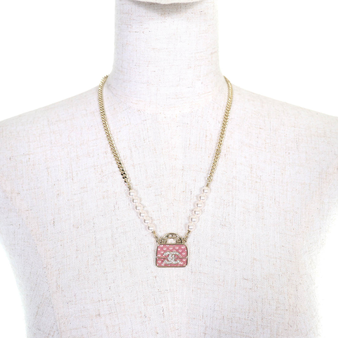 Excellent CHANEL Necklace COCO Mark Rhinestone Matelasse Bag B24S ABD331 B16656