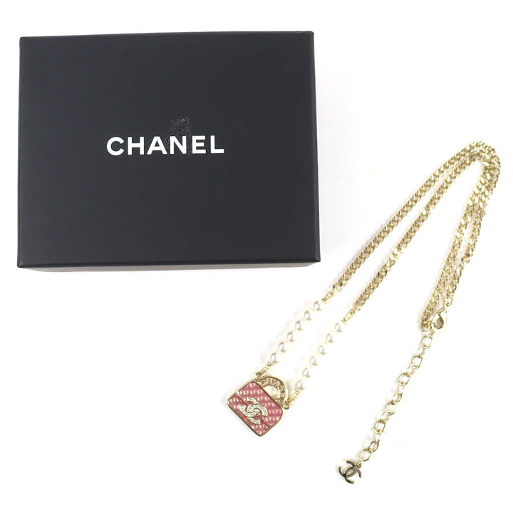 Excellent CHANEL Necklace COCO Mark Rhinestone Matelasse Bag B24S ABD331 B16656