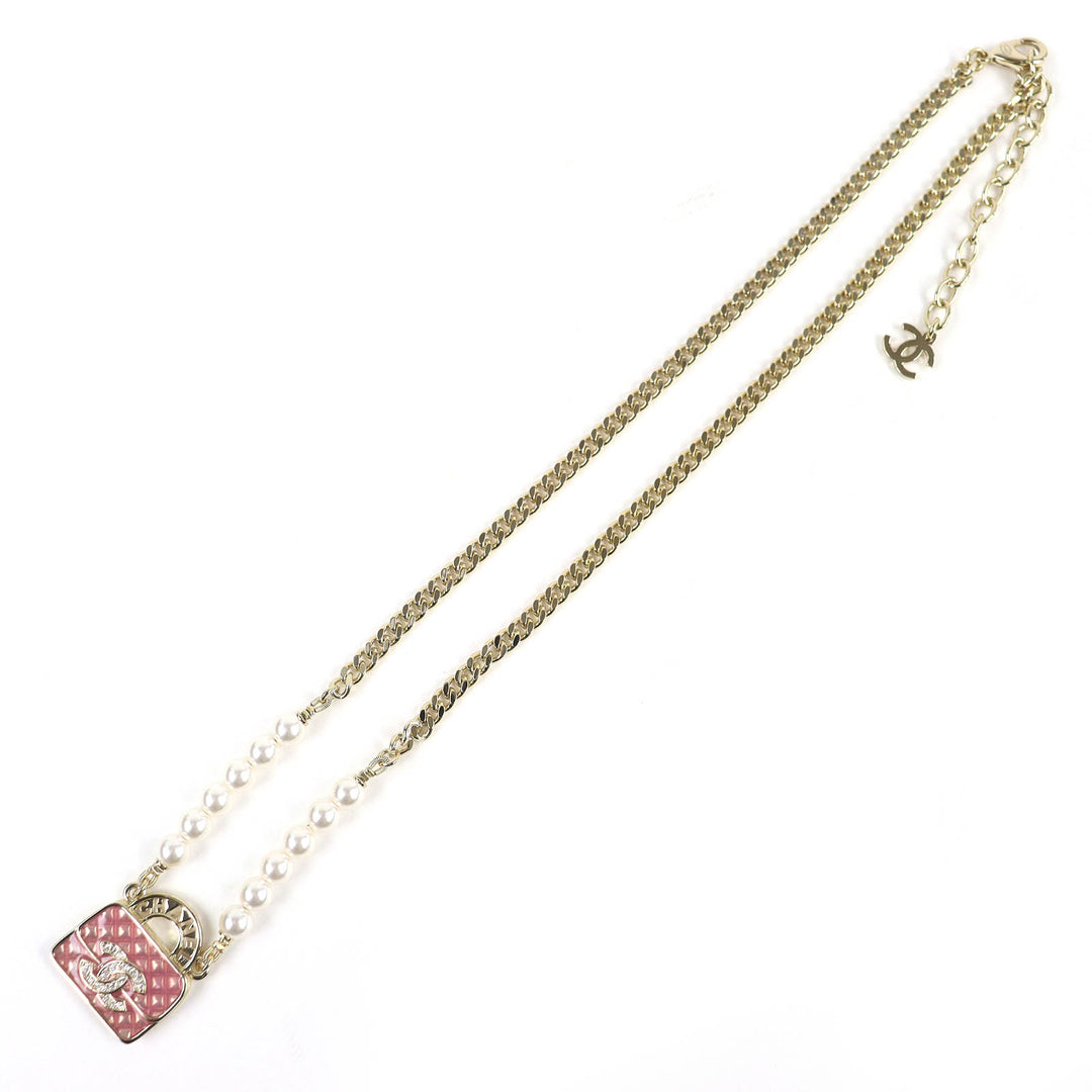 Excellent CHANEL Necklace COCO Mark Rhinestone Matelasse Bag B24S ABD331 B16656