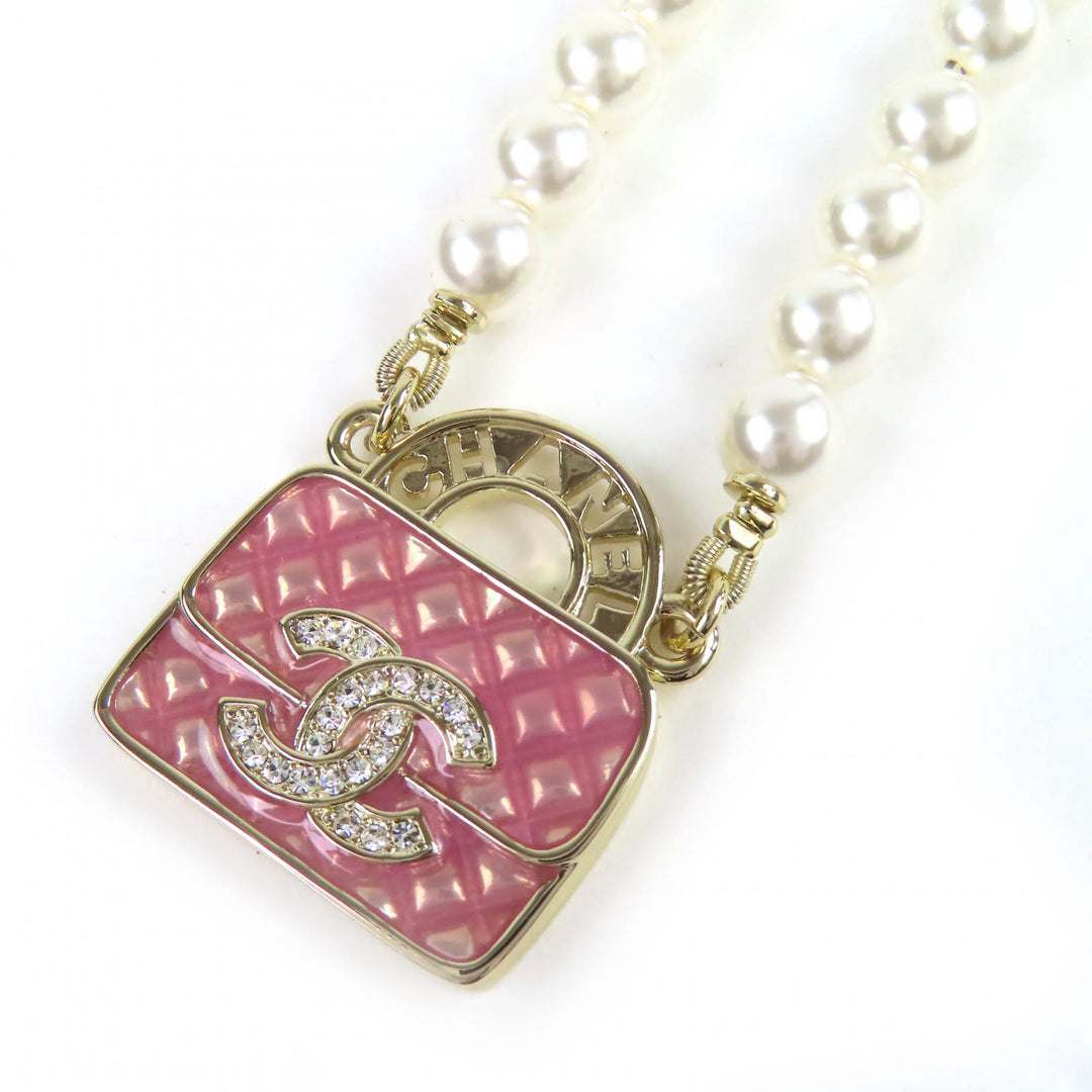Excellent CHANEL Necklace COCO Mark Rhinestone Matelasse Bag B24S ABD331 B16656