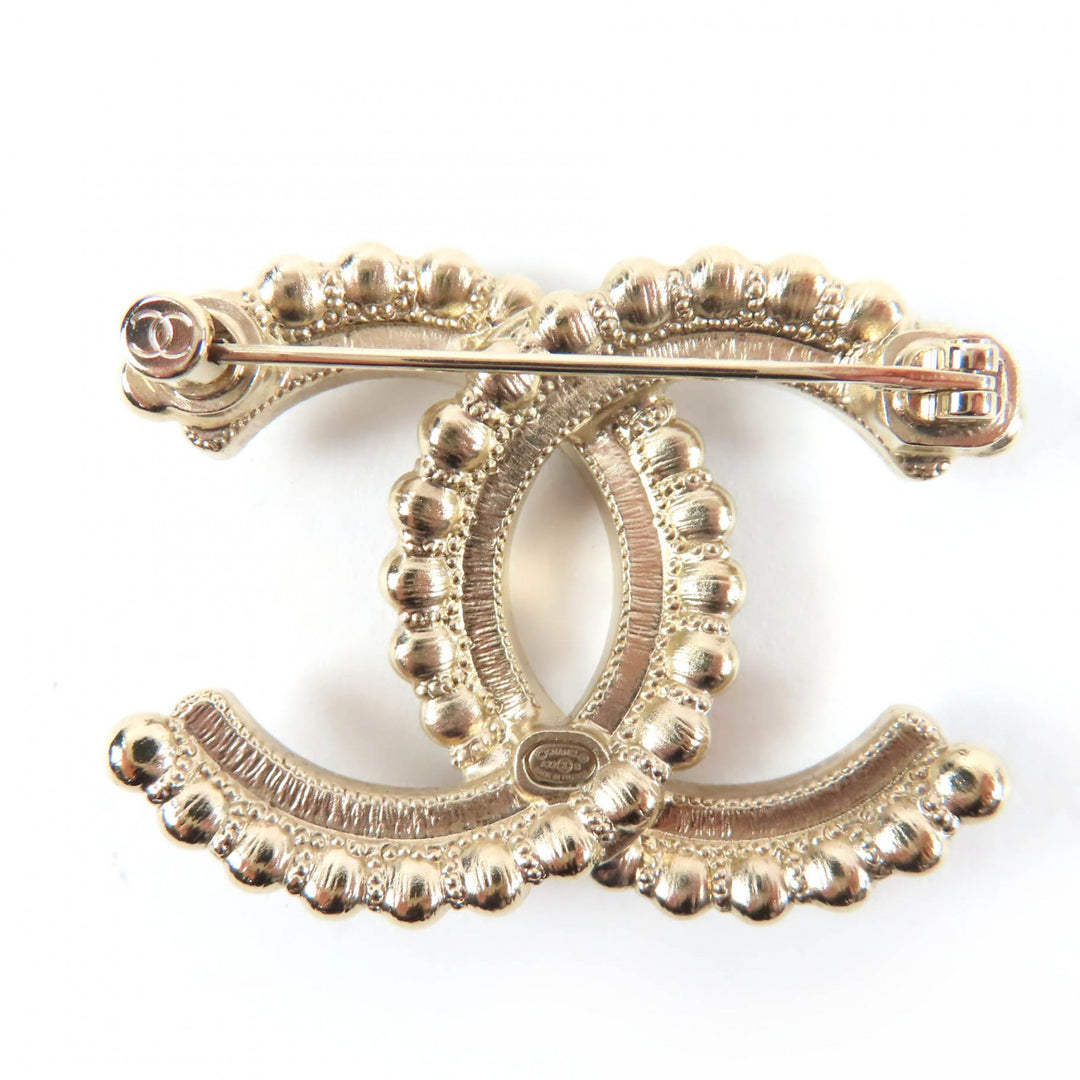 Excellent CHANEL Brooch COCO Mark Black Stone Clear Stone Large Size Gold A22B