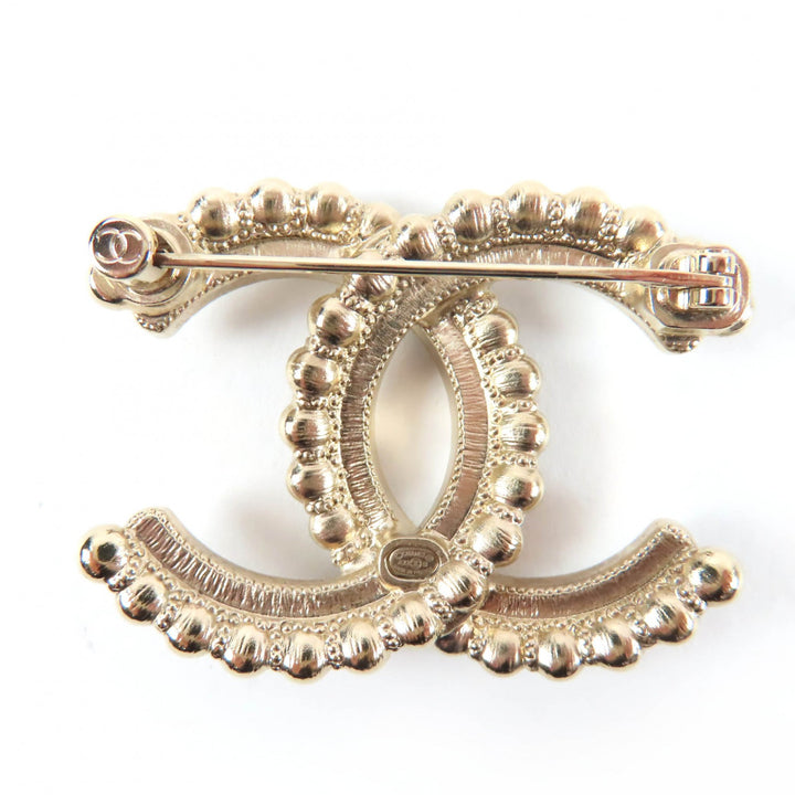Excellent CHANEL Brooch COCO Mark Black Stone Clear Stone Large Size Gold A22B