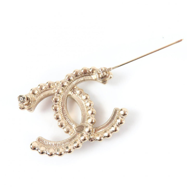 Excellent CHANEL Brooch COCO Mark Black Stone Clear Stone Large Size Gold A22B
