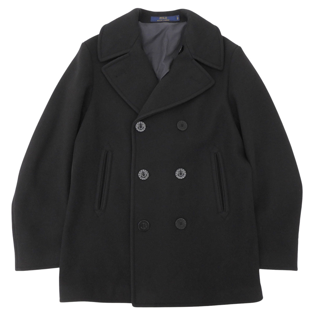 Great RALPH LAUREN pea coat Logo button double-breasted Dark navy wool mens M