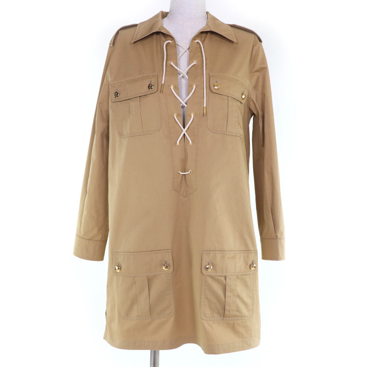 Excellent CELINE one piece Triomphe Button Safari Mini Dress beige 36 2Z490219I