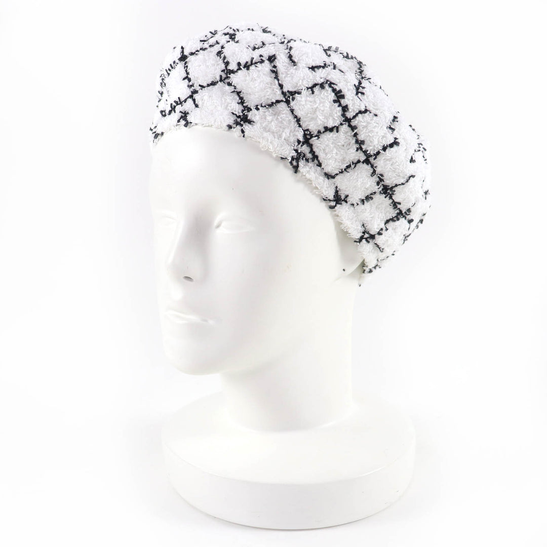 Excellent CHANEL beret COCO Mark Tweed white cotton Women M 19C