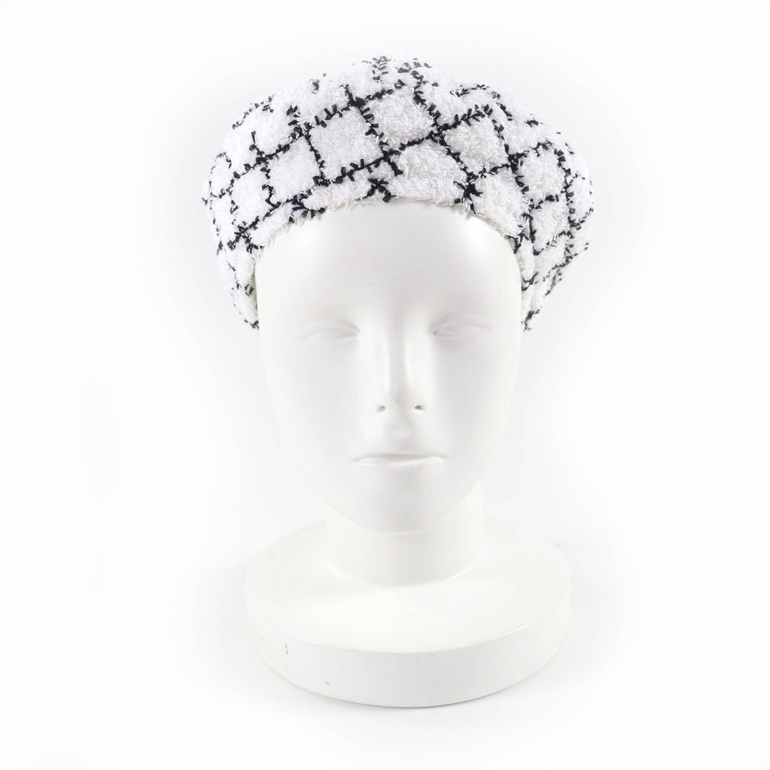 Excellent CHANEL beret COCO Mark Tweed white cotton Women M 19C