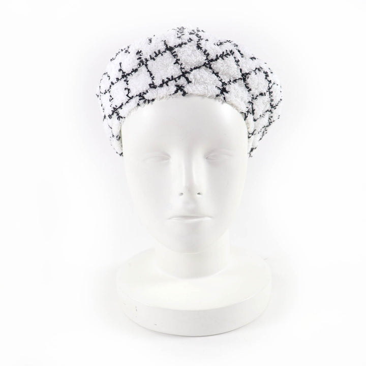 Excellent CHANEL beret COCO Mark Tweed white cotton Women M 19C