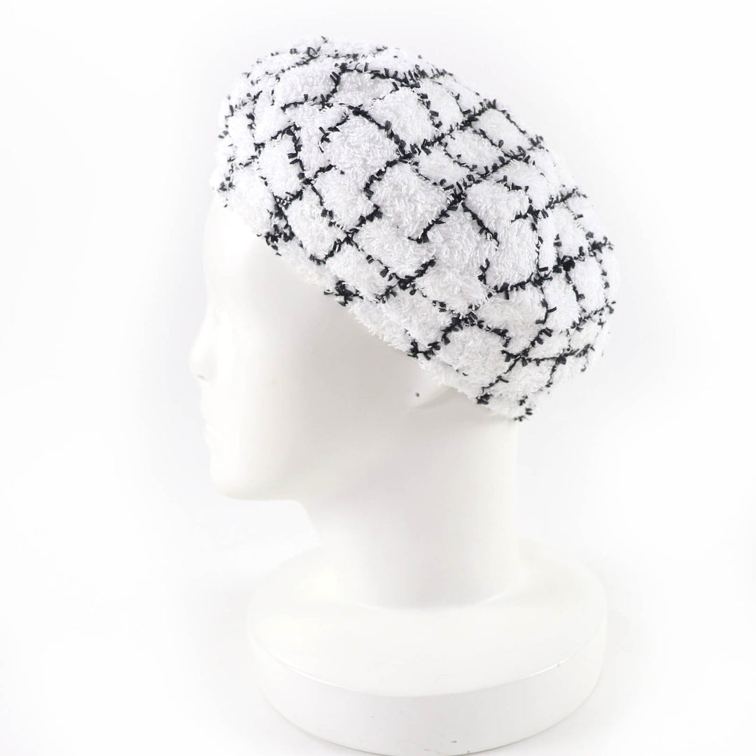 Excellent CHANEL beret COCO Mark Tweed white cotton Women M 19C