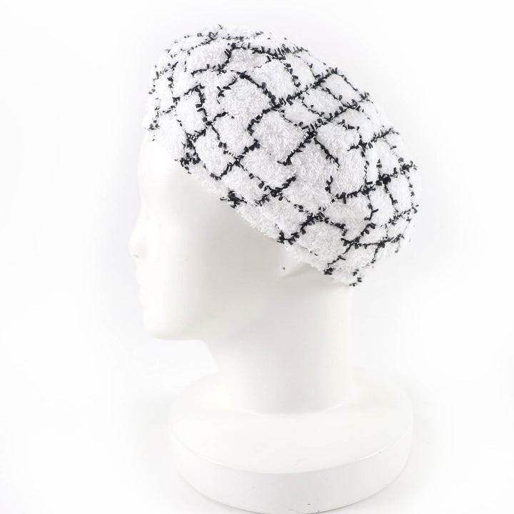Excellent CHANEL beret COCO Mark Tweed white cotton Women M 19C